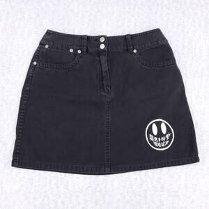 VTG 80s Lizwear Petite Denim Mini Skirt 8P Black Embroidered Daggers Punk Skater